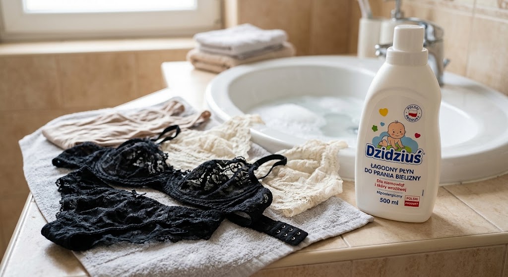 Hand washing lingerie with gentle Babysoft delicate laundry liquid